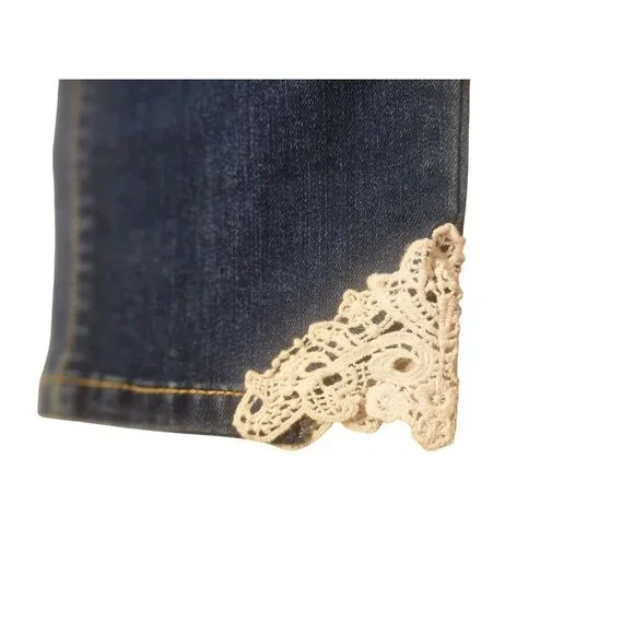 Cat & Jack Girls Denim Capri With Lace Hem adjustable waist button sz 14 - Picture 4 of 6